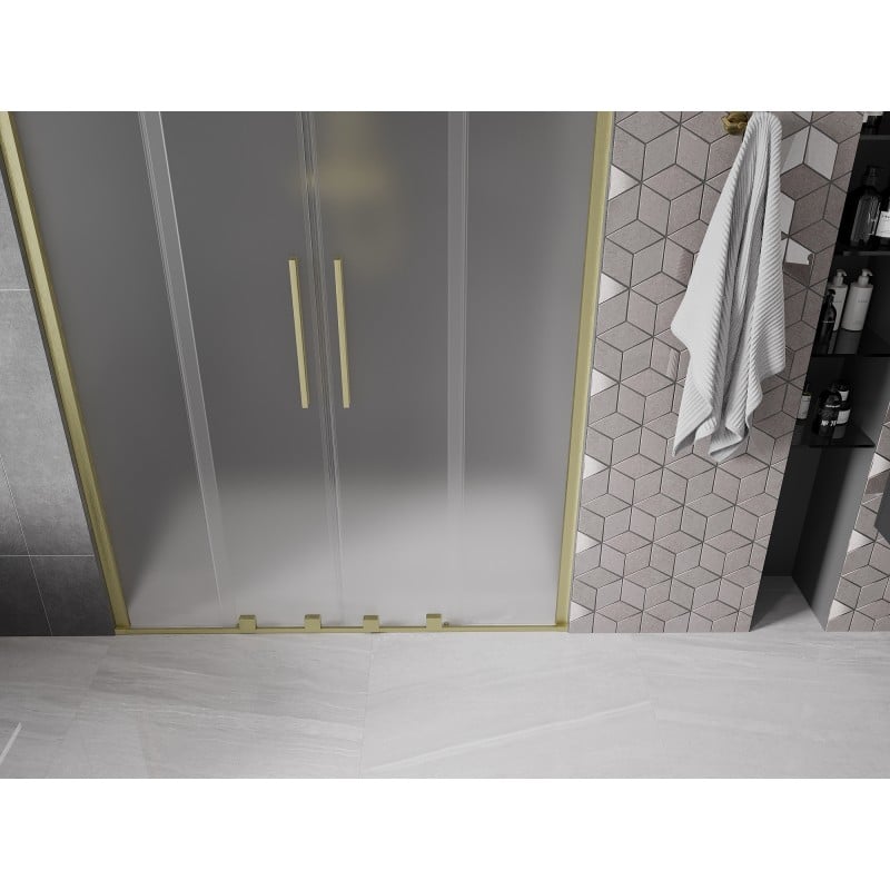 Mexen Velar Duo sliding shower door 160 cm, frosted, brushed gold - 871-160-000-32-55