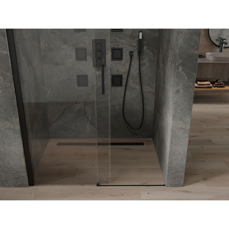 Mexen Omega skjutdörrar för dusch 160 cm, transparent, svart - 825-160-000-70-00