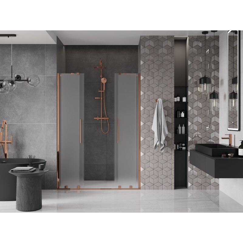 Mexen Velar Duo drzwi prysznicowe rozsuwane 140 cm, szron, różowe złoto - 871-140-000-32-60