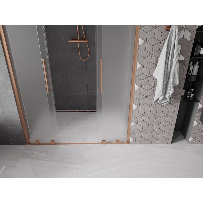 Mexen Velar Duo drzwi prysznicowe rozsuwane 160 cm, szron, miedź szczotkowana - 871-160-000-32-65
