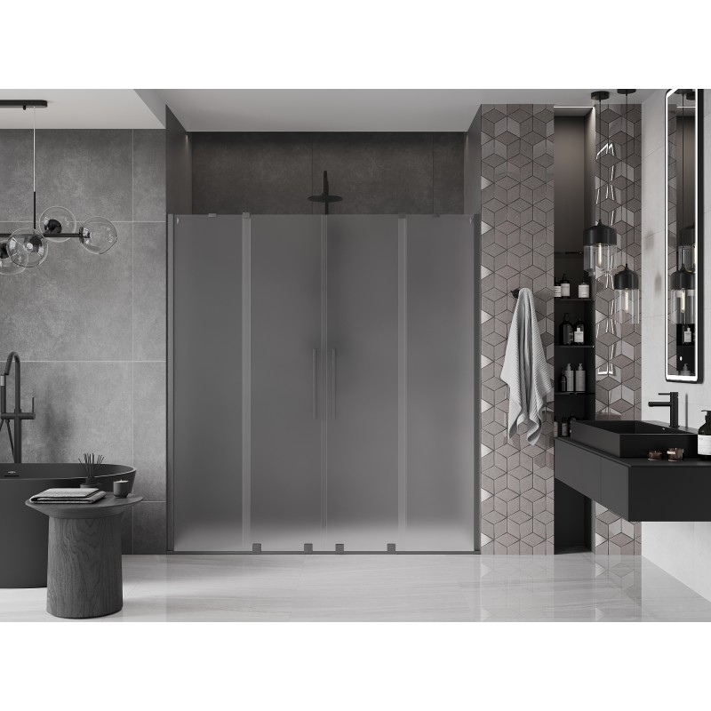 Mexen Velar Duo drzwi prysznicowe rozsuwane 200 cm, szron, gun gray szczotkowany - 871-200-000-32-66