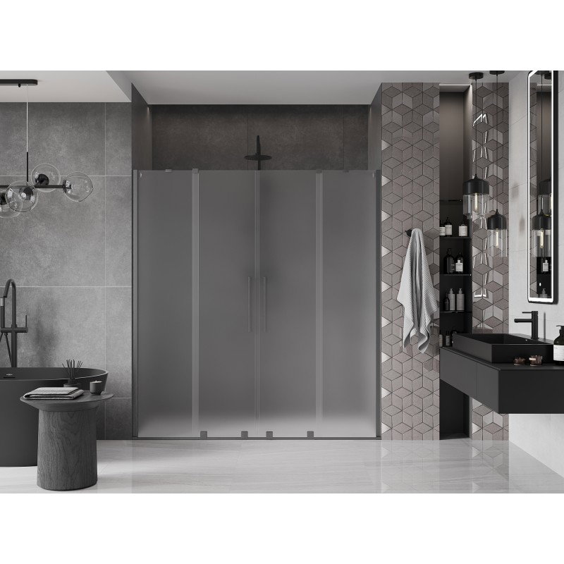 Mexen Velar Duo sliding shower door 200 cm, frost, brushed gun gray - 871-200-000-32-66