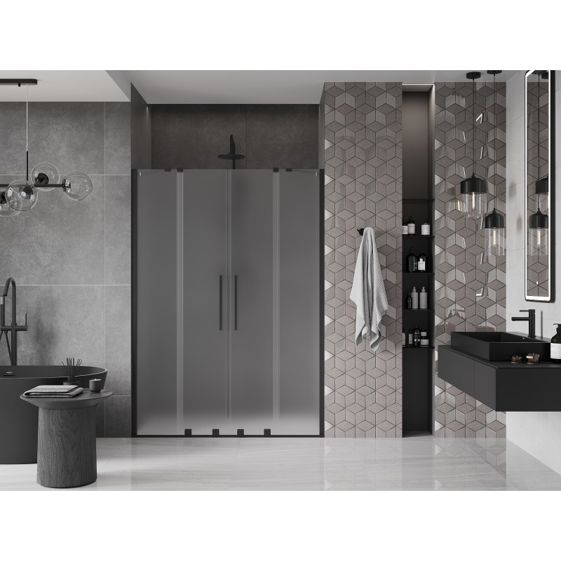 Mexen Velar Duo drzwi prysznicowe rozsuwane 160 cm, szron, czarne - 871-160-000-32-70