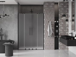 Mexen Velar Duo drzwi prysznicowe rozsuwane 160 cm, szron, czarne - 871-160-000-32-70