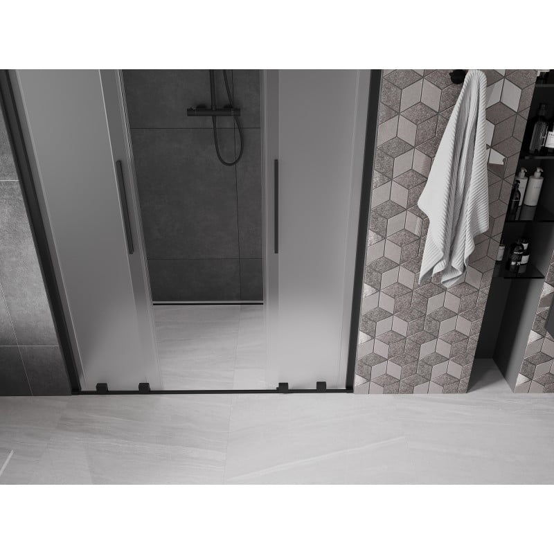 Mexen Velar Duo drzwi prysznicowe rozsuwane 140 cm, szron, czarne - 871-140-000-32-70