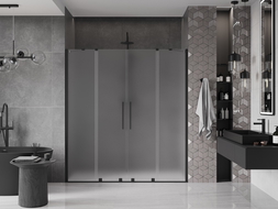 Mexen Velar Duo drzwi prysznicowe rozsuwane 180 cm, szron, czarne - 871-180-000-32-70