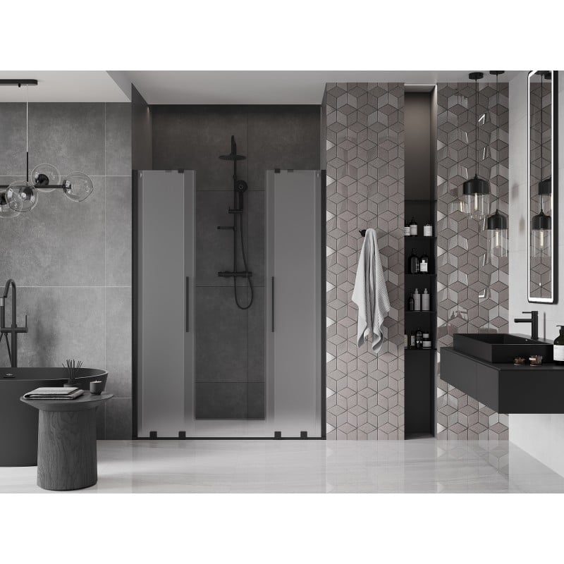 Mexen Velar Duo drzwi prysznicowe rozsuwane 160 cm, szron, czarne - 871-160-000-32-70