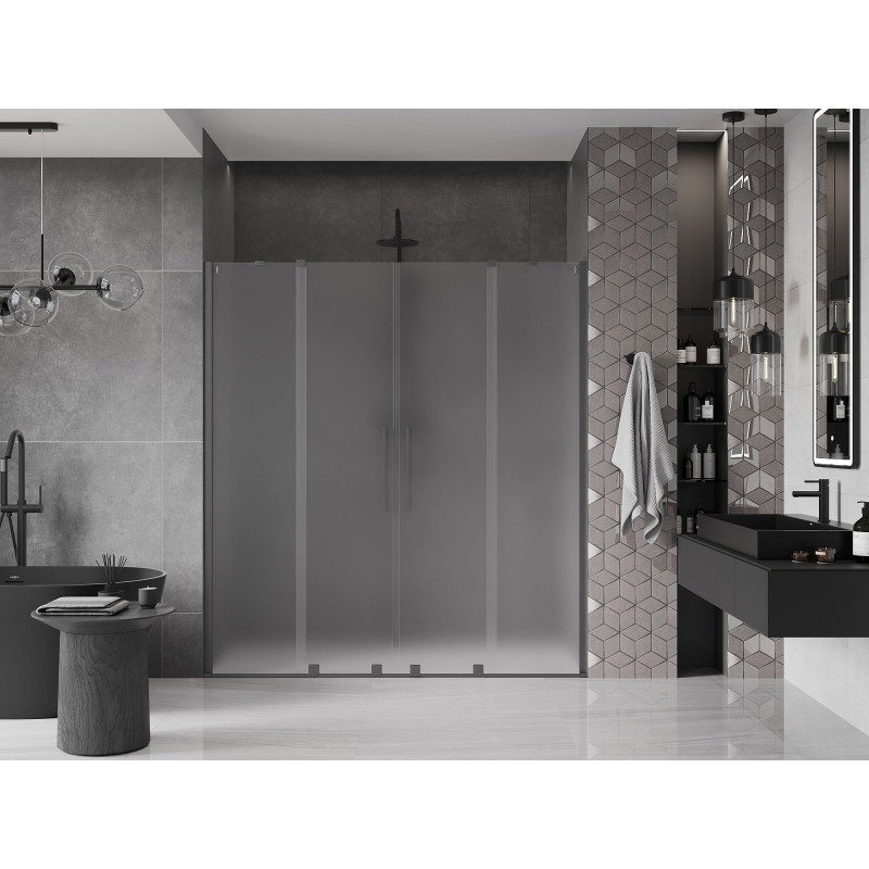 Mexen Velar Duo lükandduššide uksed 180 cm, härmatis, must metall - 871-180-000-32-95