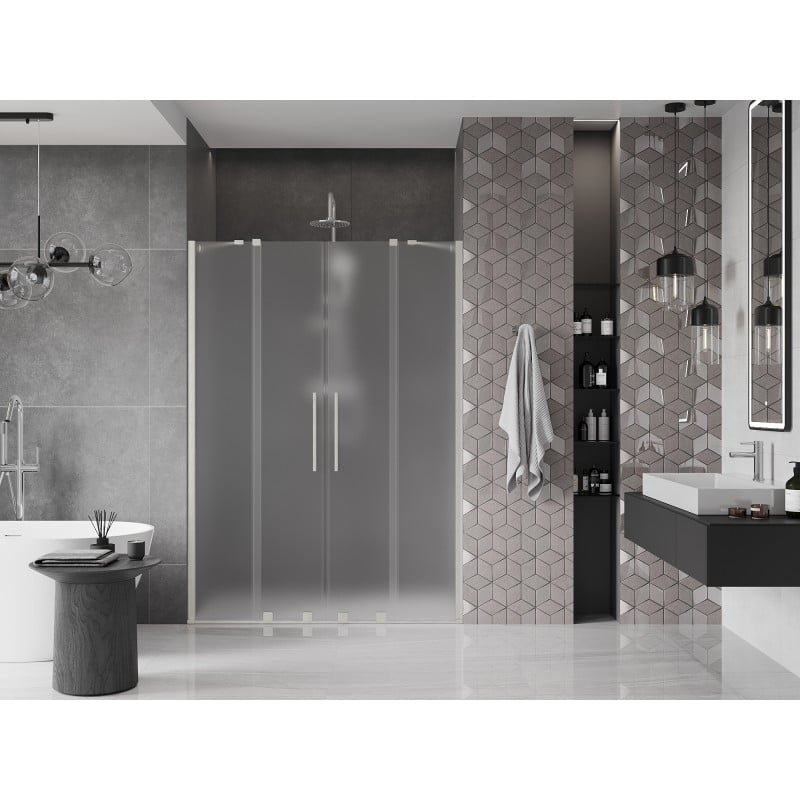 Mexen Velar Duo drzwi prysznicowe rozsuwane 140 cm, szron, nikiel szczotkowany - 871-140-000-32-97