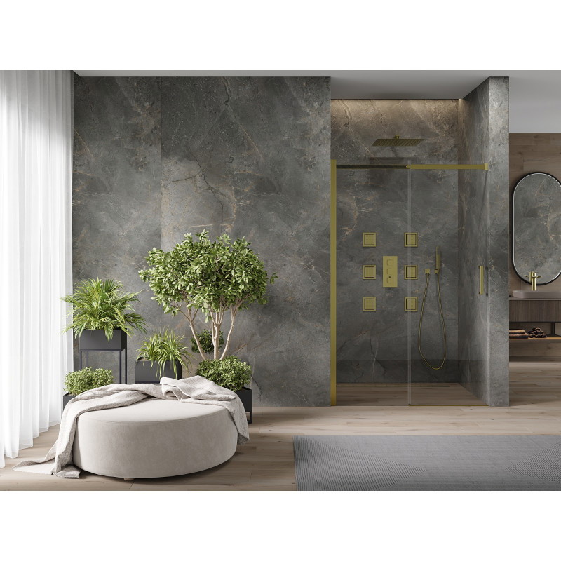 Mexen Omega schuifdeur douche 130 cm, transparant, goud - 825-130-000-50-00