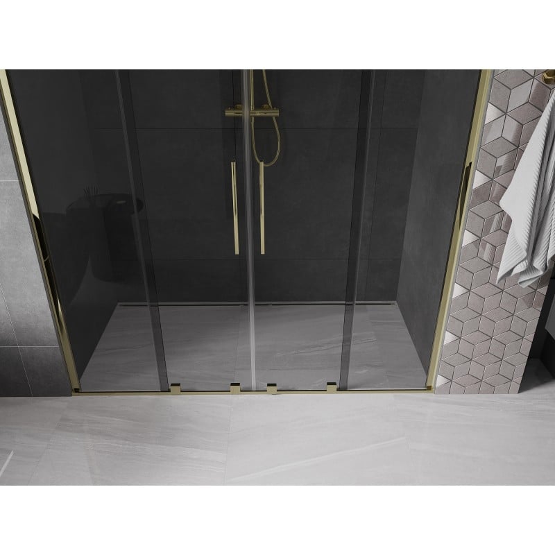 Mexen Velar Duo drzwi prysznicowe rozsuwane 200 cm, grafit, złote - 871-200-000-42-50