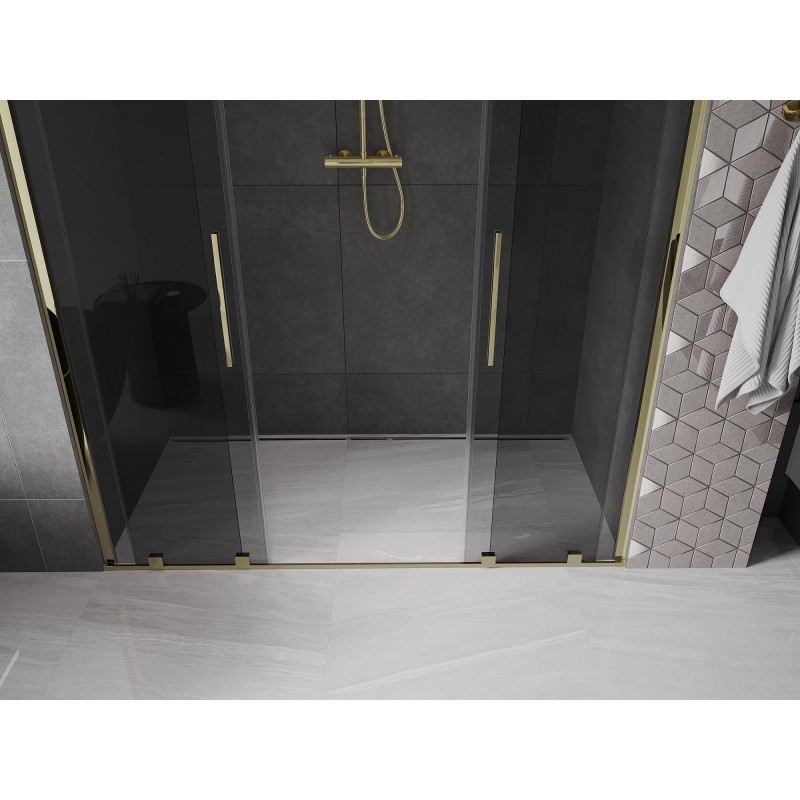 Mexen Velar Duo drzwi prysznicowe rozsuwane 200 cm, grafit, złote - 871-200-000-42-50