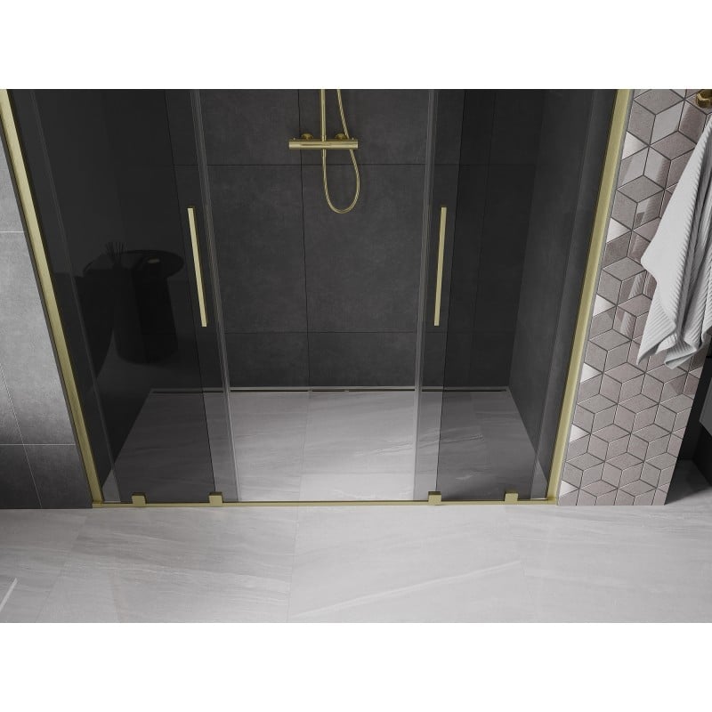 Mexen Velar Duo drzwi prysznicowe rozsuwane 170 cm, grafit, złote szczotkowane - 871-170-000-42-55
