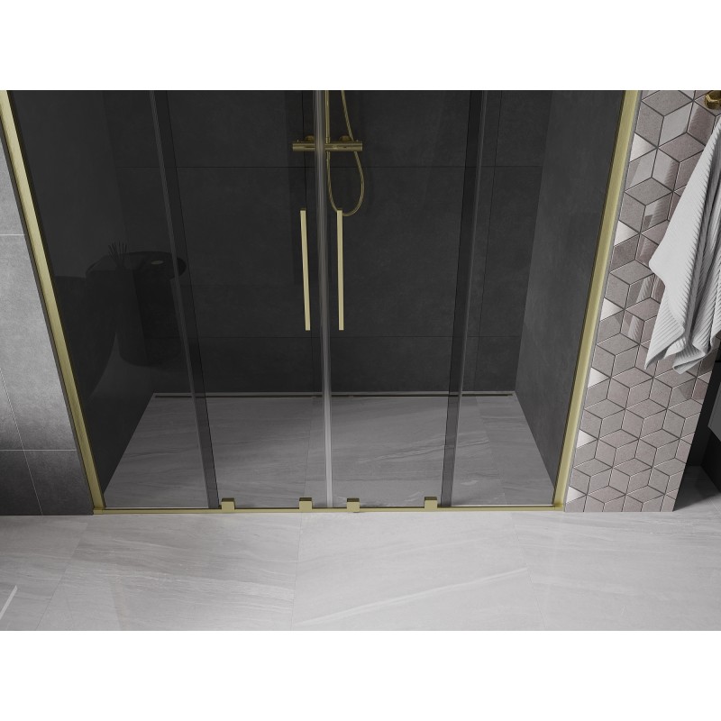 Mexen Velar Duo drzwi prysznicowe rozsuwane 200 cm, grafit, złote szczotkowane - 871-200-000-42-55