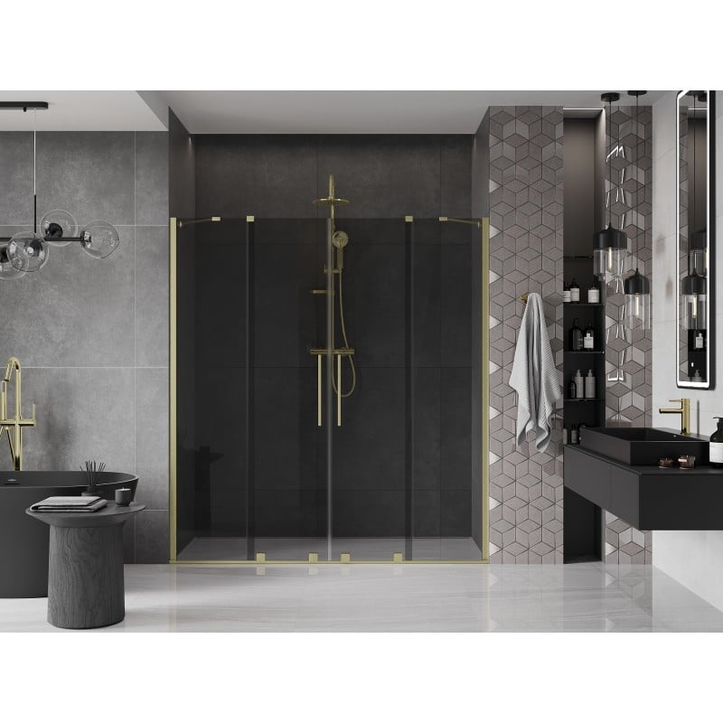 Mexen Velar Duo drzwi prysznicowe rozsuwane 180 cm, grafit, złote szczotkowane - 871-180-000-42-55