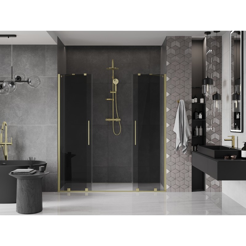 Mexen Velar Duo drzwi prysznicowe rozsuwane 200 cm, grafit, złote szczotkowane - 871-200-000-42-55