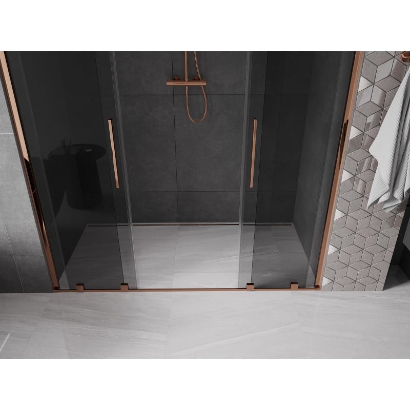 Mexen Velar Duo drzwi prysznicowe rozsuwane 200 cm, grafit, różowe złoto - 871-200-000-42-60