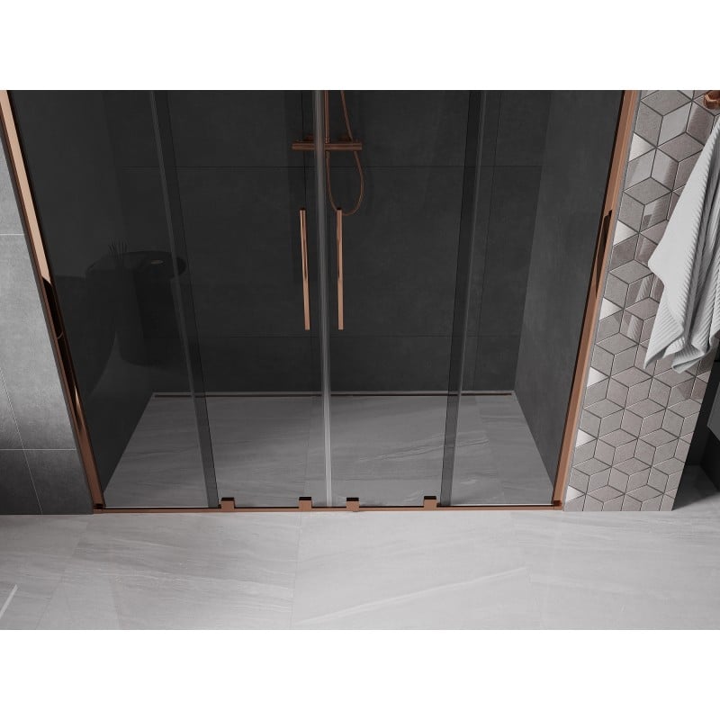 Mexen Velar Duo drzwi prysznicowe rozsuwane 200 cm, grafit, różowe złoto - 871-200-000-42-60