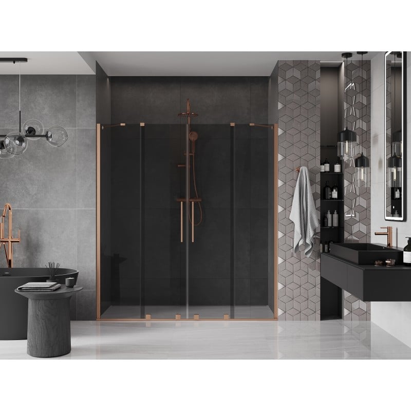 Mexen Velar Duo sliding shower door 200 cm, graphite, brushed copper - 871-200-000-42-65