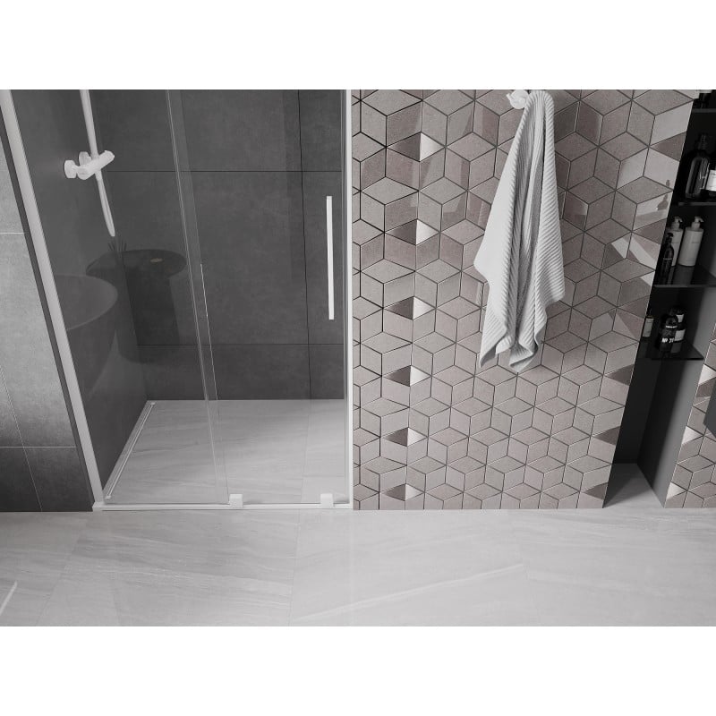 Mexen Velar L drzwi prysznicowe rozsuwane 100 cm, transparent, białe - 871-100-003-01-20