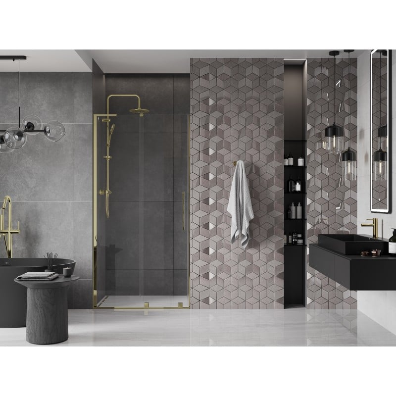 Mexen Velar L drzwi prysznicowe rozsuwane 90 cm, transparent, złote - 871-090-003-01-50