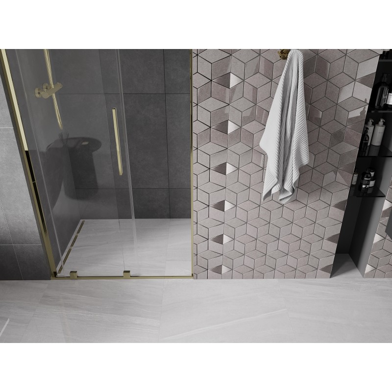 Mexen Velar L drzwi prysznicowe rozsuwane 120 cm, transparent, złote - 871-120-003-01-50