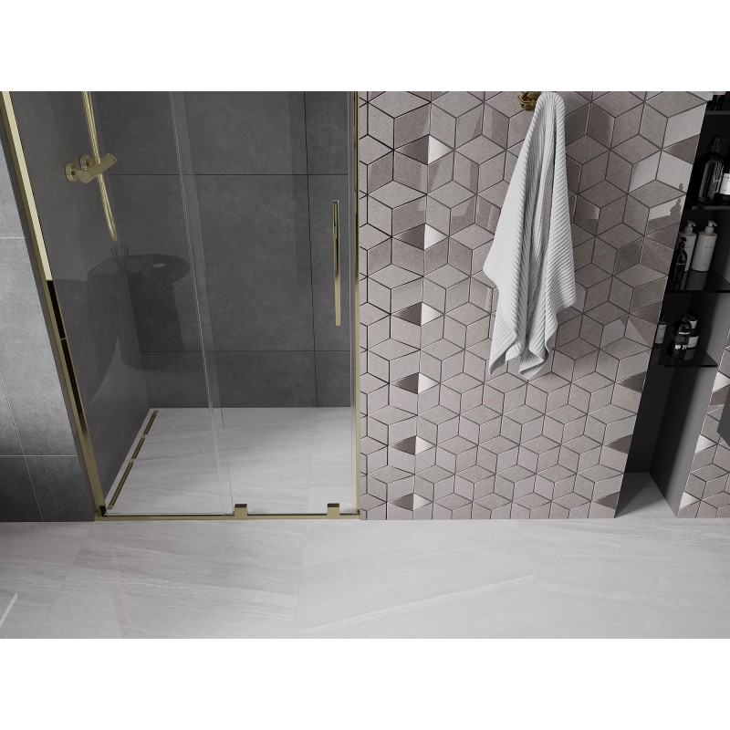 Mexen Velar L drzwi prysznicowe rozsuwane 120 cm, transparent, złote - 871-120-003-01-50