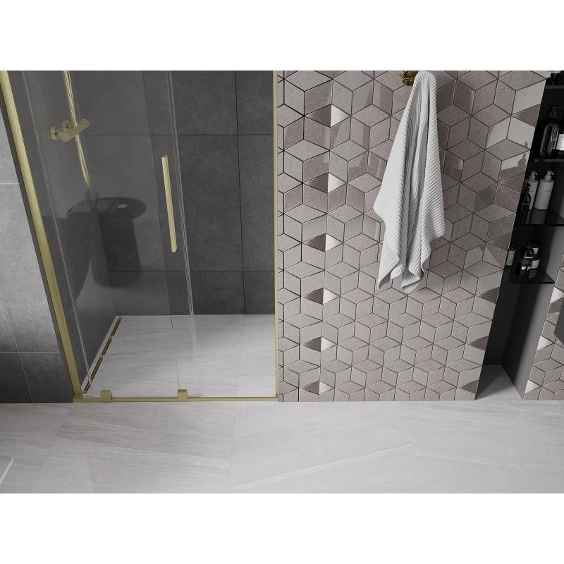 Mexen Velar L rutschend Duschdier 110 cm, transparent, gebraschéiert Gold - 871-110-003-01-55