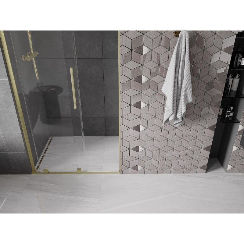 Mexen Velar L puerta de ducha corredera 120 cm, transparente, dorado cepillado - 871-120-003-01-55
