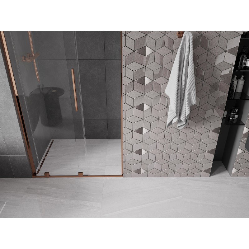 Mexen Velar L sliding shower door 100 cm, transparent, rose gold - 871-100-003-01-60