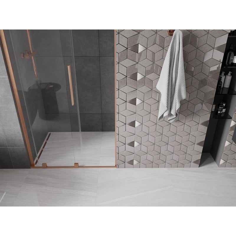 Mexen Velar L drzwi prysznicowe rozsuwane 120 cm, transparent, miedź szczotkowana - 871-120-003-01-65