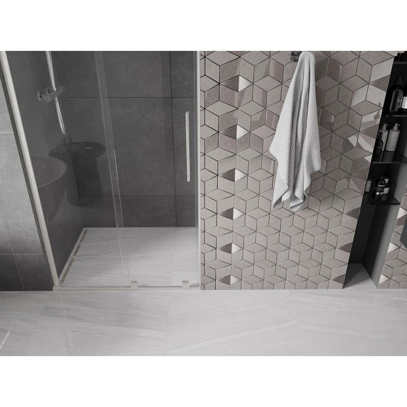 Mexen Velar L Schiebetür für Dusche 90 cm, transparent, gebürsteter Nickel - 871-090-003-01-97