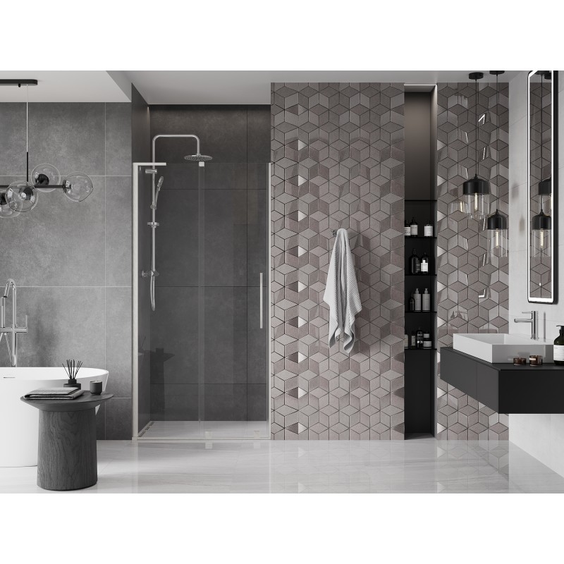 Mexen Velar L drzwi prysznicowe rozsuwane 120 cm, transparent, nikiel szczotkowany - 871-120-003-01-97