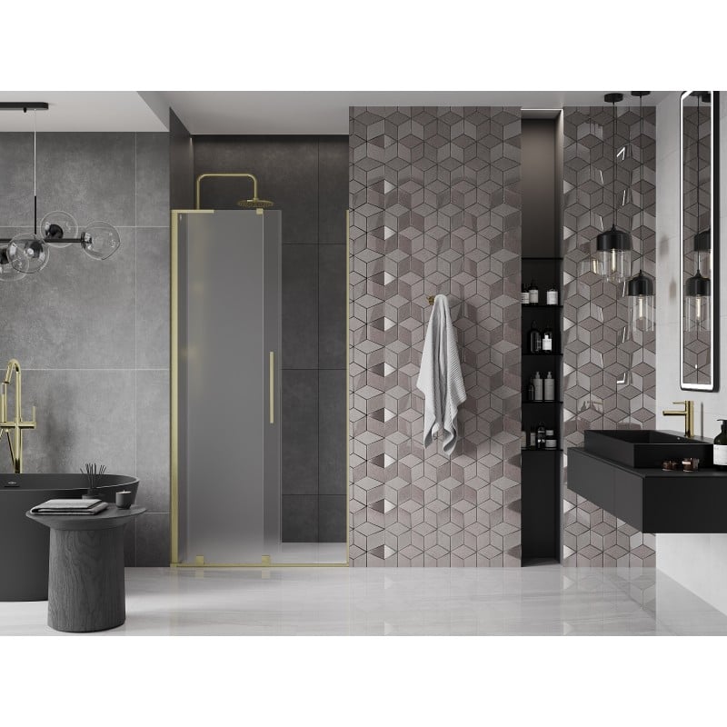 Mexen Velar L drzwi prysznicowe rozsuwane 90 cm, szron, złote szczotkowane - 871-090-003-31-55