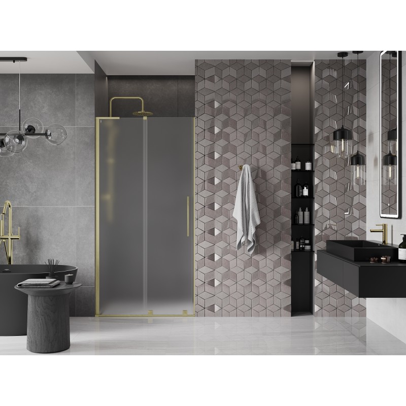 Mexen Velar L drzwi prysznicowe rozsuwane 110 cm, szron, złote szczotkowane - 871-110-003-31-55