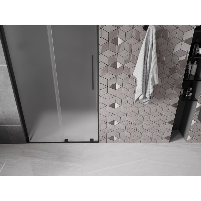 Mexen Velar L drzwi prysznicowe rozsuwane 120 cm, szron, czarne - 871-120-003-31-70