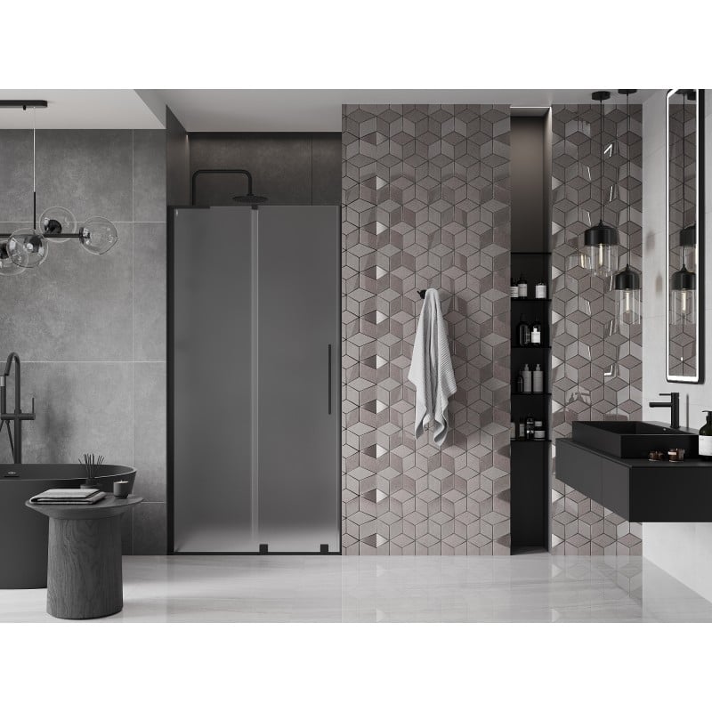 Mexen Velar L drzwi prysznicowe rozsuwane 110 cm, szron, czarne - 871-110-003-31-70