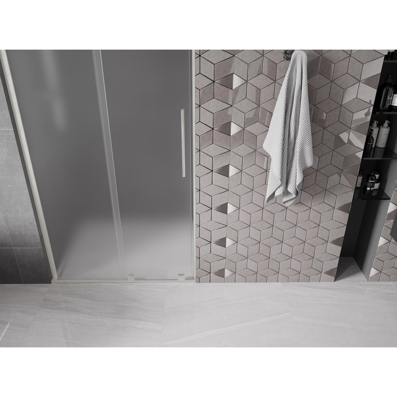 Mexen Velar L klizna vrata za tuš s kliznim mehanizmom 90 cm, matirano staklo, brušeni nikal - 871-090-003-31-97