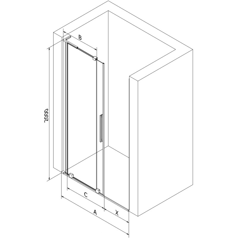 Mexen Velar L klizna vrata za tuš s kliznim mehanizmom 90 cm, matirano staklo, brušeni nikal - 871-090-003-31-97
