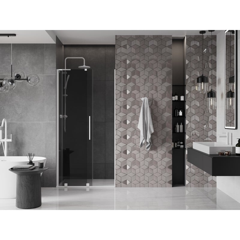 Mexen Velar L 90 cm Sliding Shower Door, Graphite, White - 871-090-003-41-20