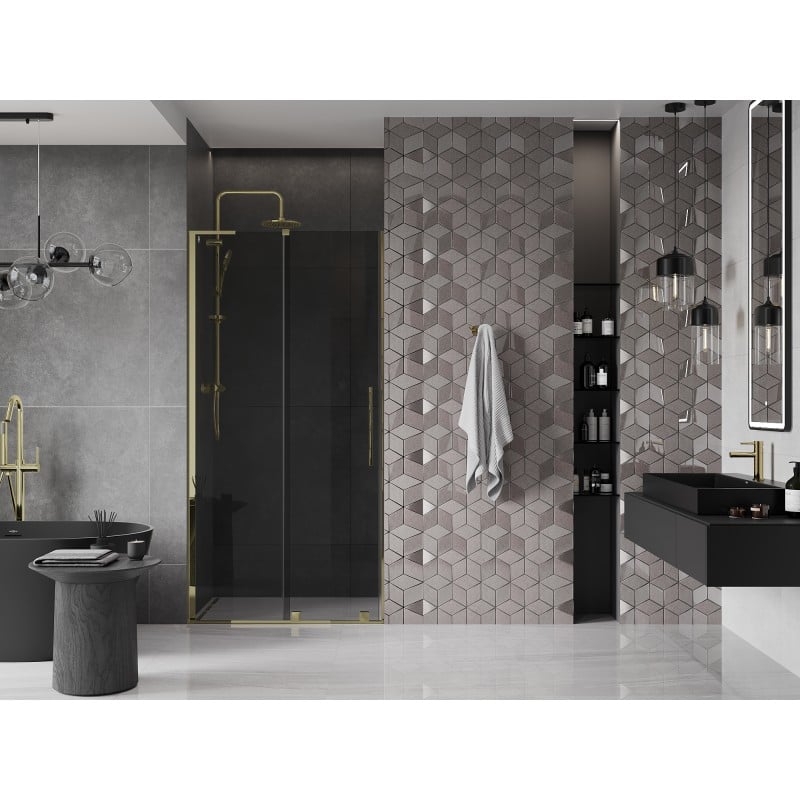 Mexen Velar L 90 cm sliding shower door, graphite, gold - 871-090-003-41-50