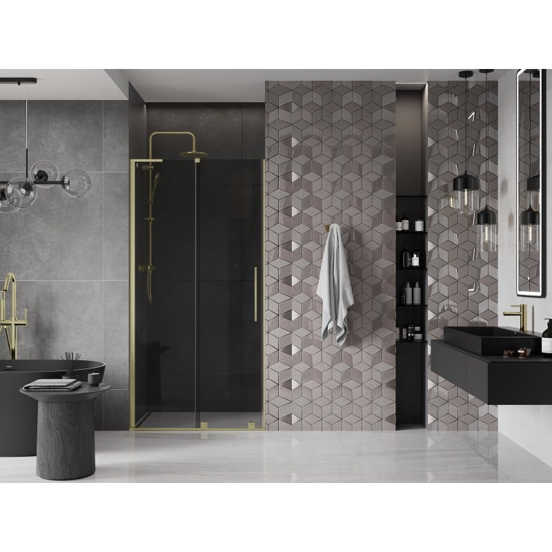 Mexen Velar L 100 cm Sliding Shower Door, Graphite, Brushed Gold - 871-100-003-41-55