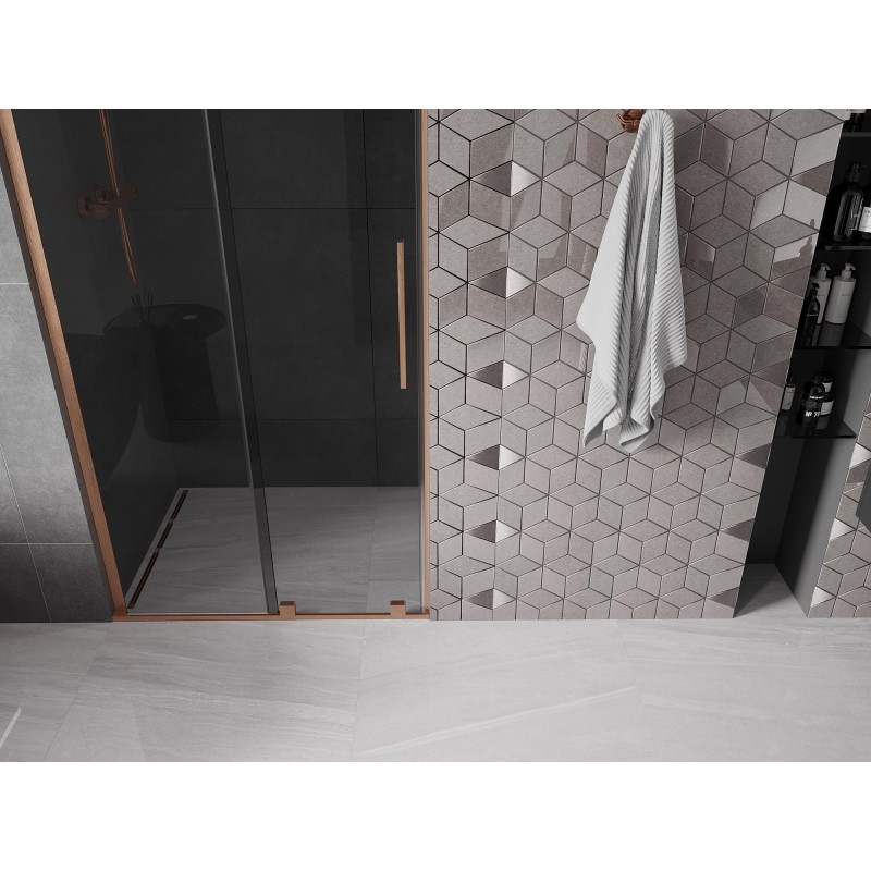 Mexen Velar L sliding shower door 100 cm, graphite, brushed copper - 871-100-003-41-65