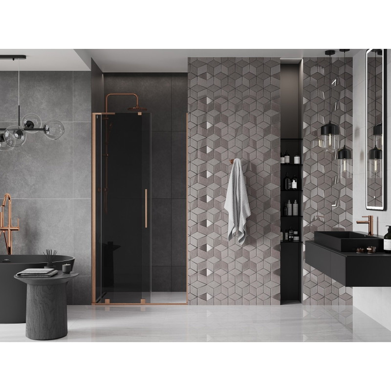 Mexen Velar L sliding shower door 100 cm, graphite, brushed copper - 871-100-003-41-65