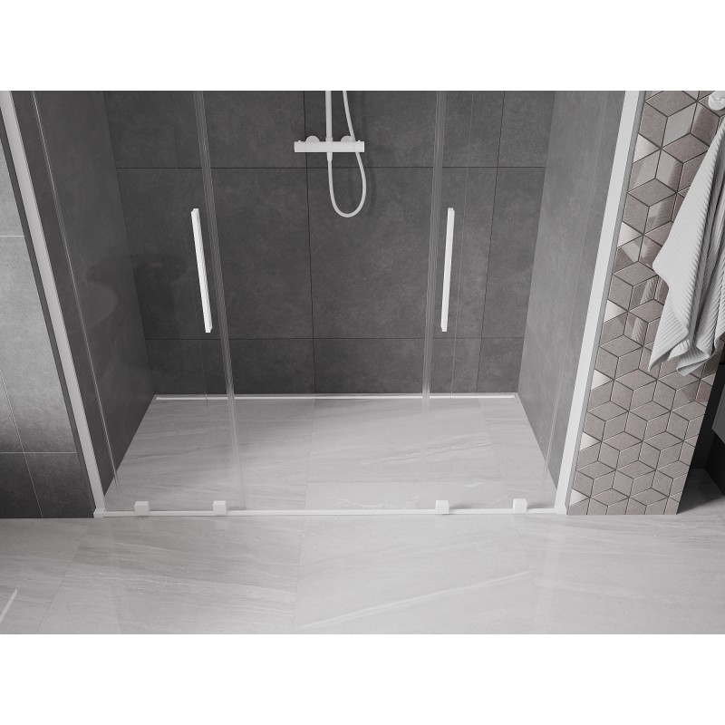 Mexen Velar L Duo drzwi prysznicowe rozsuwane 180 cm, transparent, białe - 871-180-003-02-20