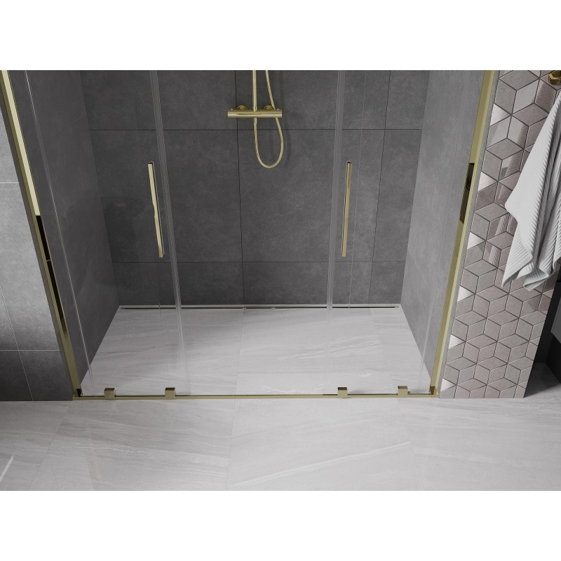 Mexen Velar L Duo drzwi prysznicowe rozsuwane 200 cm, transparent, złote - 871-200-003-02-50