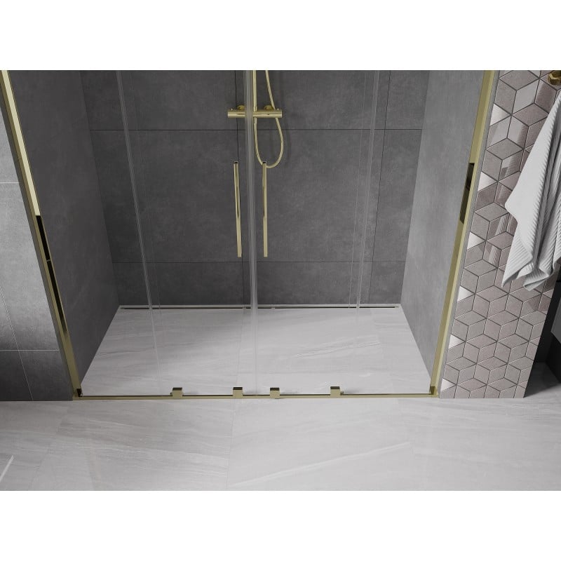 Mexen Velar L Duo drzwi prysznicowe rozsuwane 200 cm, transparent, złote - 871-200-003-02-50