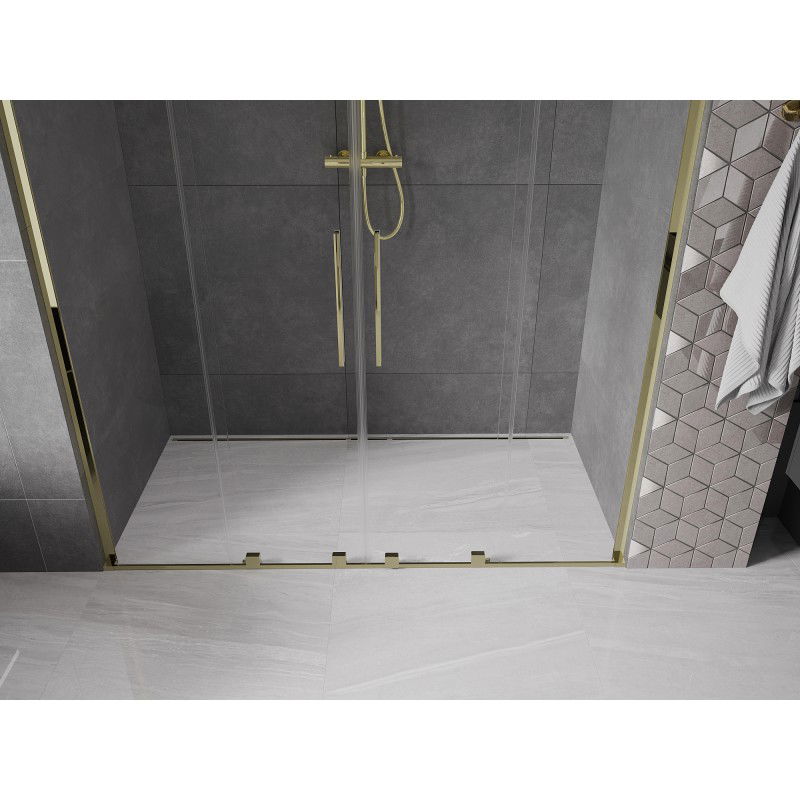 Mexen Velar L Duo schuifdeuren douche 200 cm, transparant, goud - 871-200-003-02-50