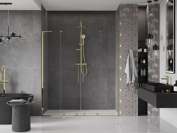 Mexen Velar L Duo klizna vrata za tuš 200 cm, prozirna, zlatna - 871-200-003-02-50