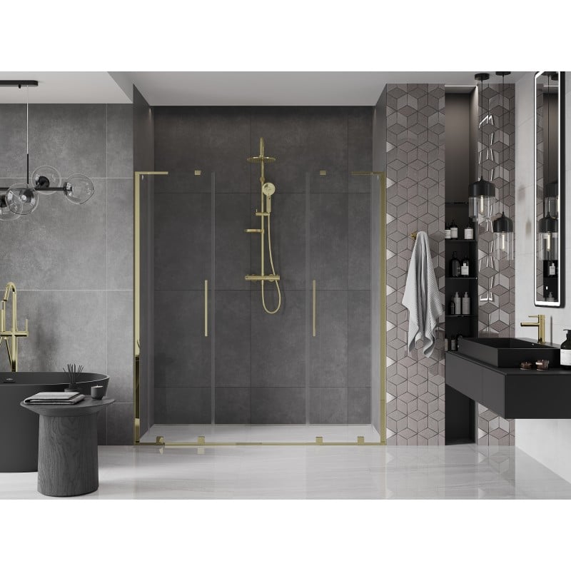 Mexen Velar L Duo drzwi prysznicowe rozsuwane 180 cm, transparent, złote - 871-180-003-02-50